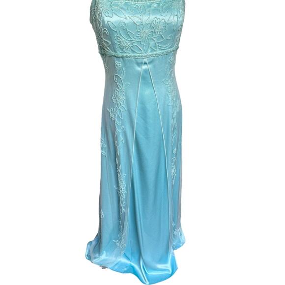 Vintage 90's Cach'e Blue Beaded Floral Maxi Princess Gown Dress Medium - Picture 4 of 13